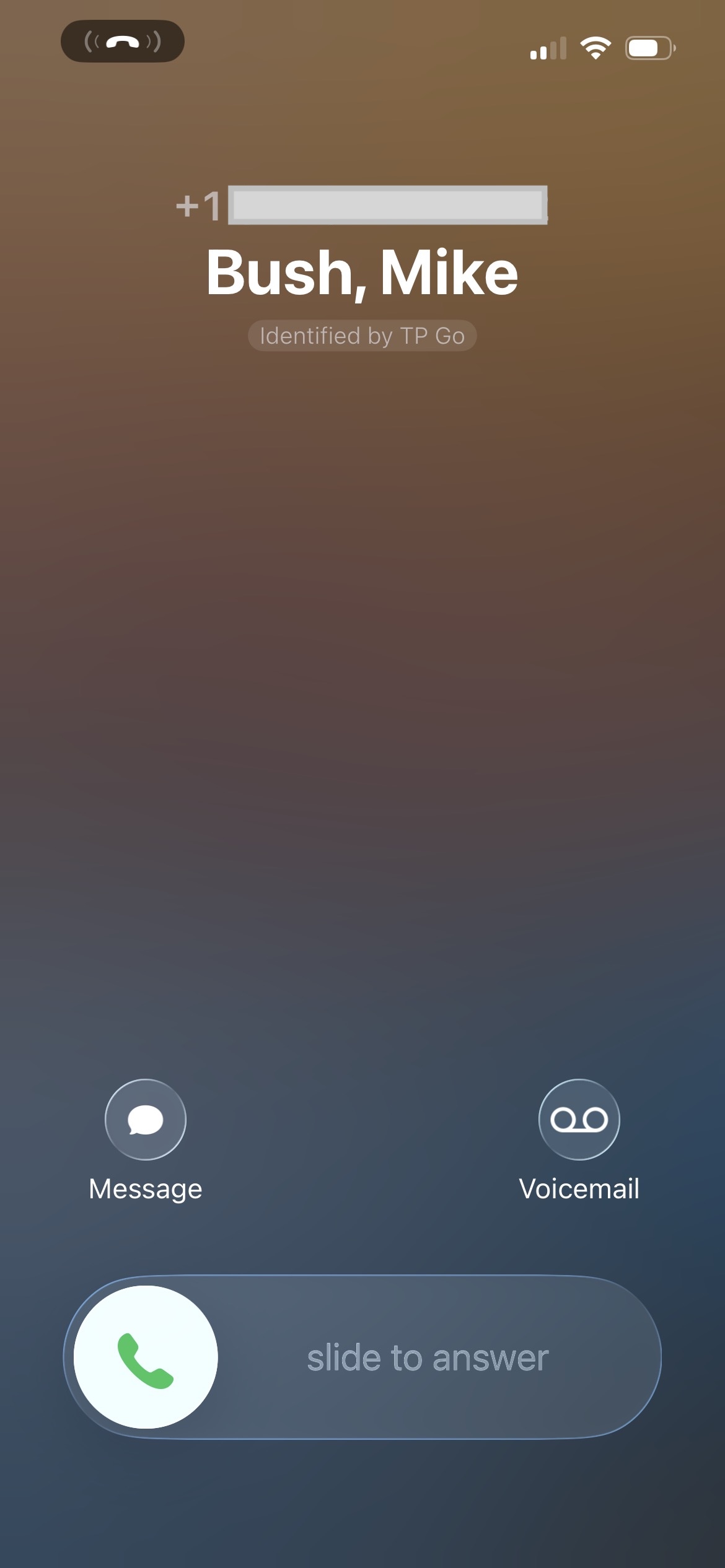 Incoming call identified by TouchPoint Go